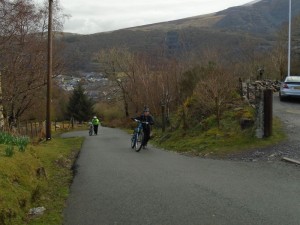 Mark and Lisa on the evil road climb from Llanberis.  